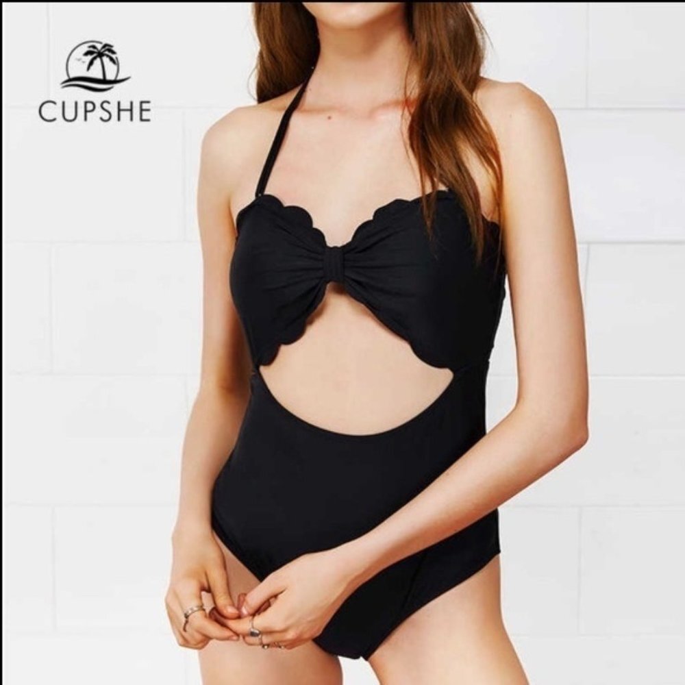 Cupshe Black Cut To It Shell Scalloped One Piece